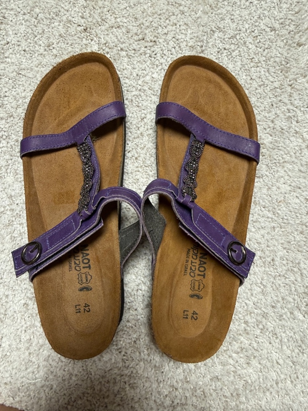 Naot Purple Beaded T-Strap Sandals new. Never worn.